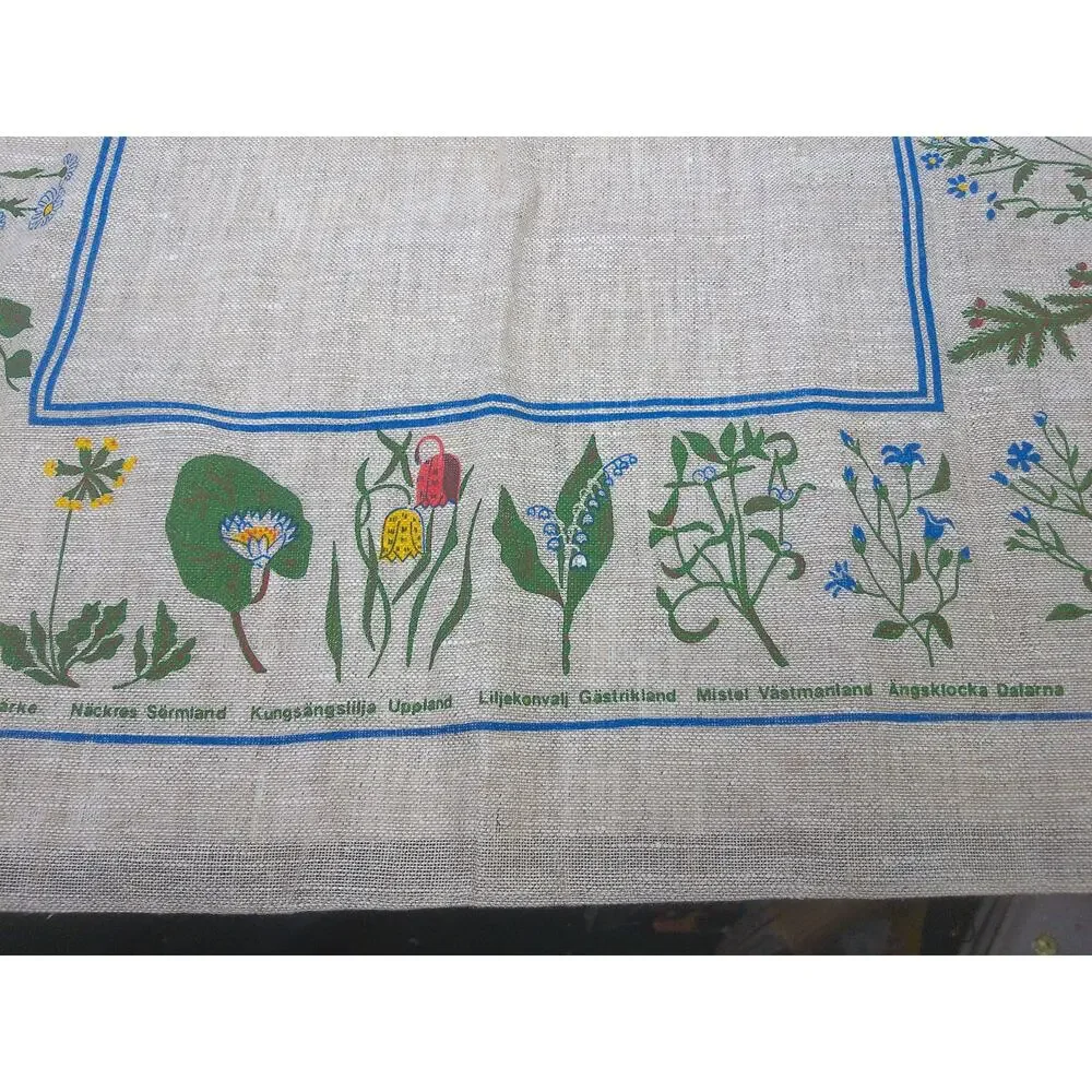 Vintage Frösö Handtryck Swedish Linen Tablecloth 25